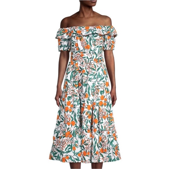 Rachel Parcell Printed Cotton Shirt Dress In Orange Blossom Cream NWT Size 0 - Picture 7 of 16